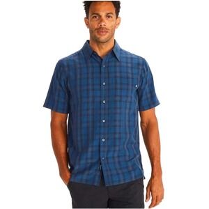 Marmot Mens Eldridge UPF 20 Short Sleeve Plaid Button Down‎ Shirt Blue Size XXL